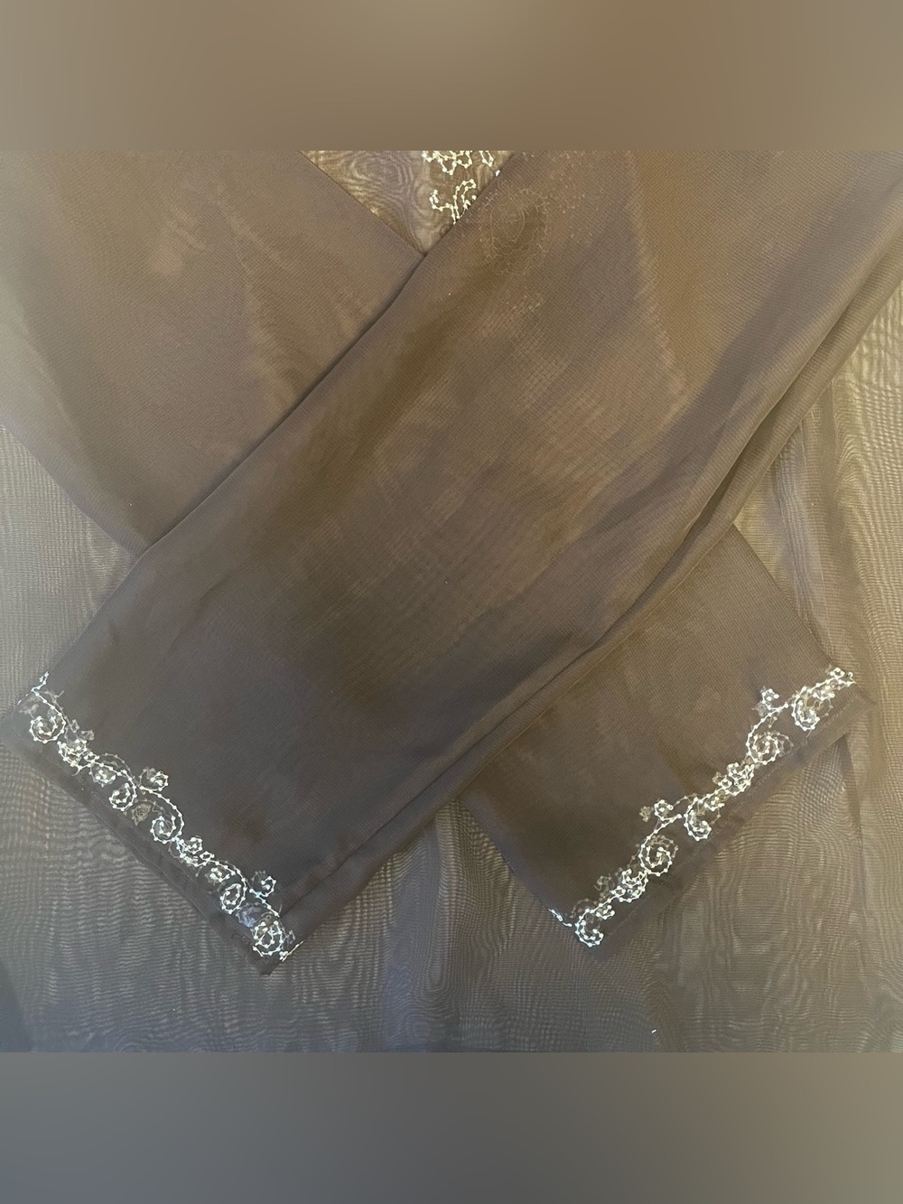 Embroidered Sheer Brown Women's Blouse Swimsuit Coverup Boho Fairy Festival - Picture 8 of 9
